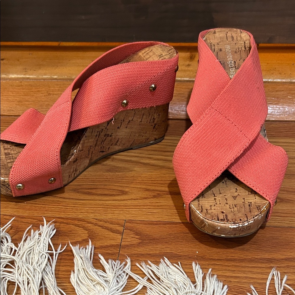 Montego Bay Club Coral-Orange Crossband Cork Wedge Sandals